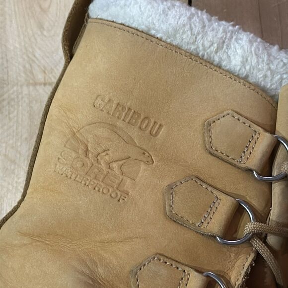 Sorel Caribou Buff Tan Black Waterproof Lace Up Boots B94‎ main image 4